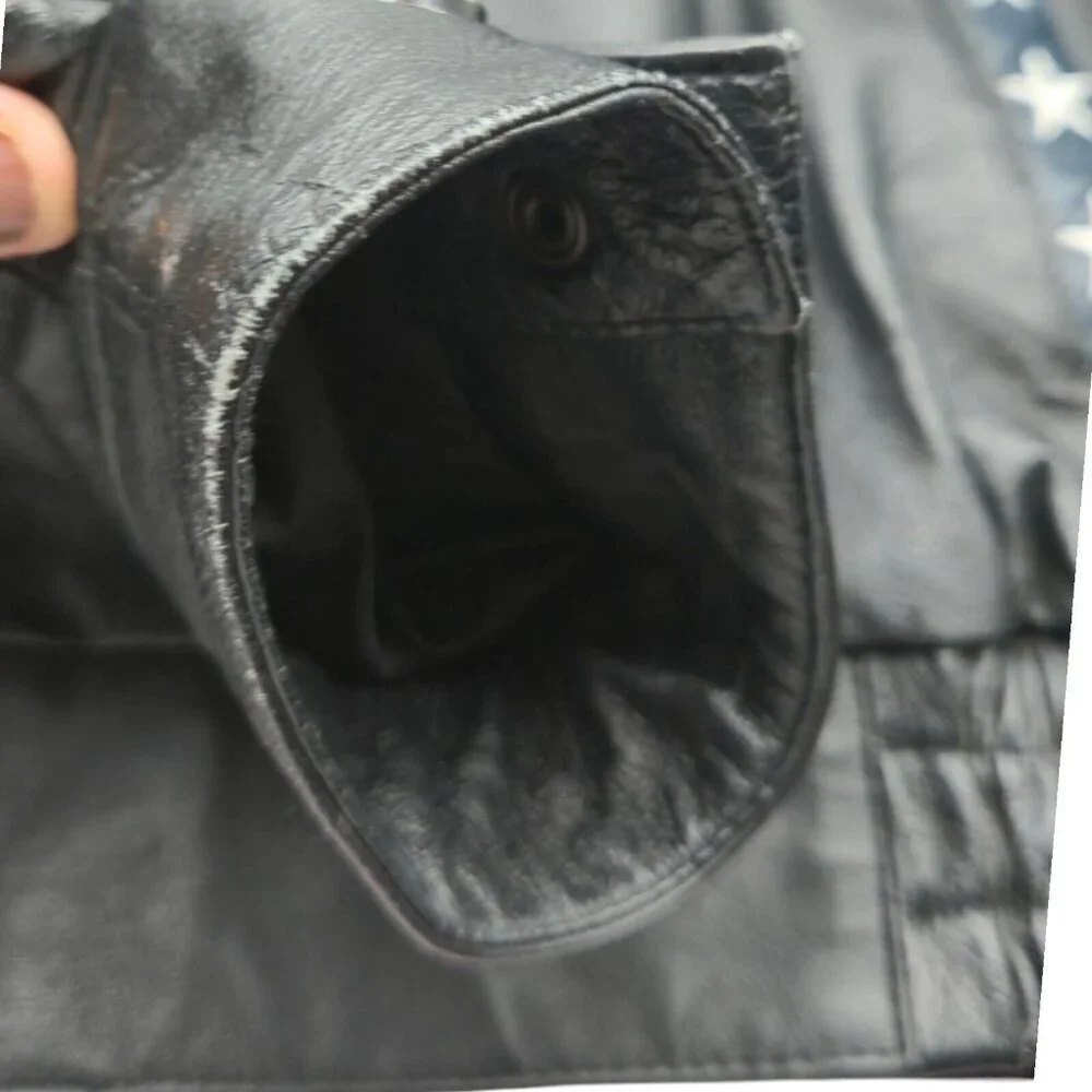 American Leather Jacket Men 2XL Multicolor USA Flag Eagle Bomber Biker Oversized - Picture 6 of 16